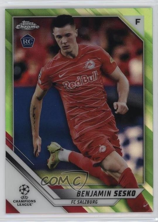 2021-22 Topps Chrome UCL Neon Green Refractor 65/99 Benjamin Sesko #187 10w9