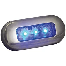 T-H Marine (BLUE) LED Oblong Courtesy Light 1.25" x 3" with Stainless Steel Beze