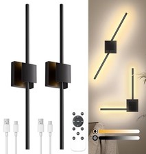 28 Inch Battery Operated Wall Sconces Set of Two, Dimmable with Remote Control