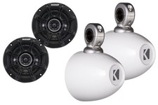 Kicker White Mini Wake Tower Marine Enclosures loaded with Kicker 4" DSC Speaker