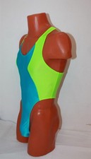 Men Thong Leotard 152-23 Racerback Green and Blue Spandex Size L