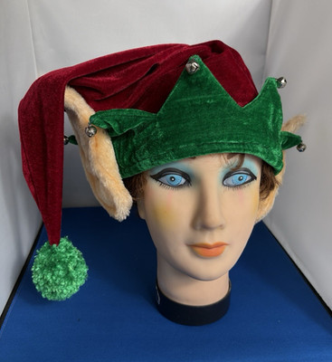 Elf Christmas Hat Stuffed Plush Elf Ears Pocket OS Adjustable Red & Green elope