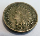Nice Semi Key 1863 Indian Head Penny Cent Fine F + Natural Toning Free Shipping