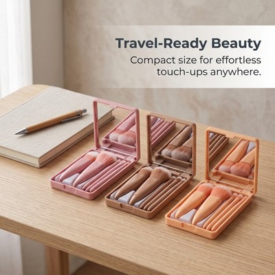 5 tlg Make-up Pinsel Set mit Spiegeletui, Reise Make-up Pinsel für unterwegs