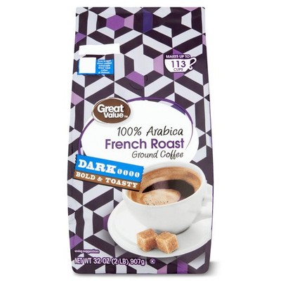 Great Value French Roast Ground, 100% Arabica, Medium Roast, Ground Coffee,32 oz
