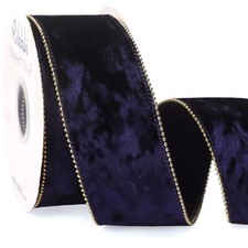 Navy Crushed Velvet Wired Ribbon with Beaded Pearl Edge, 2-1/2 Inch 10-Yard f...