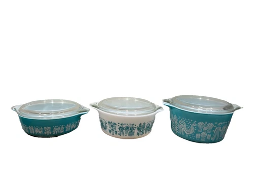 VINTAGE 6 PIECE PYREX AMISH BUTTERPRINT CASSEROLE SET 471'472'473