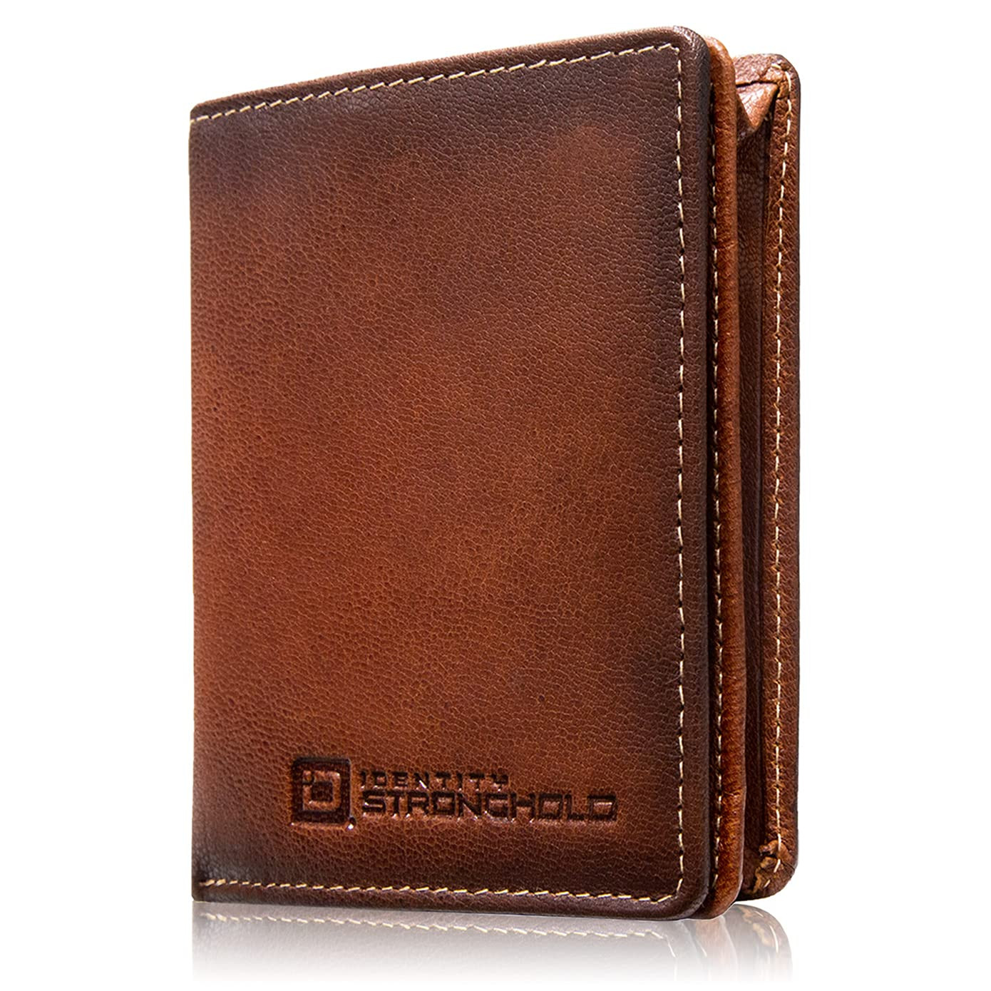 RFID Blocking Bifold Wallet for Men with Magnetic Clasp – Brown Leather Slim Minimalist Card Holder  
