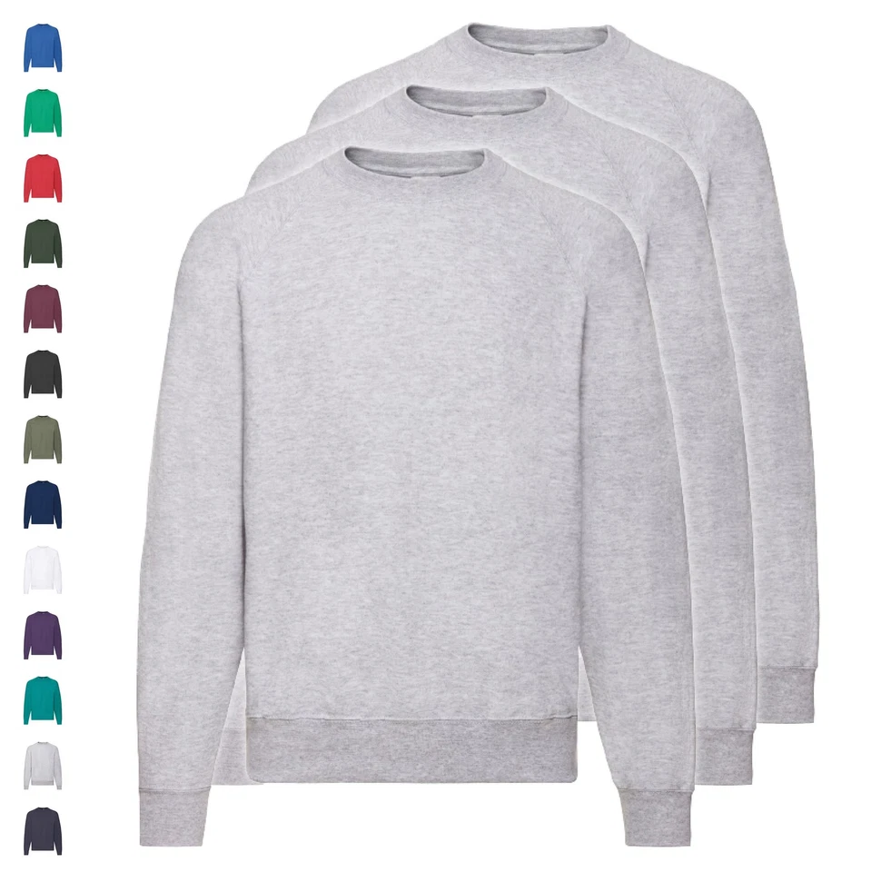 Pack de 3 sudaderas unisex Fruit of the Loom clásicas raglán para hombre y mujer - Imagen 1 de 1
