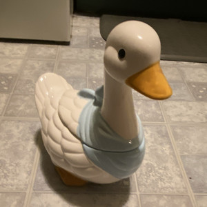 Cookie Jar Goose Bird Figurine Collectible Decor - White Goose with Blue Scarf