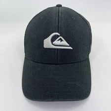 NEW Quiksilver Black Grounder Mens Trucker Snapback Adjustable Hat Cap OSFM
