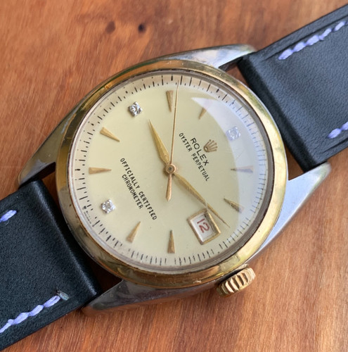 1951 Rolex DateJust Ref. 6105 "Ovettone" Gold & Steel Wristwatch - Customized