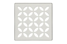 Schluter Kerdi 4 Inch Square Stainless Steel Grate - Floral Design in Cream