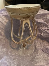 Zorza Vintage Hand Blown Art Glass Jellyfish Pedestal Bowl, Poland 1990's 8"