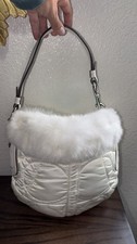 Coach Ski Bunny Hobo Shoulder Bag Tote White Rabbit Fur Leather