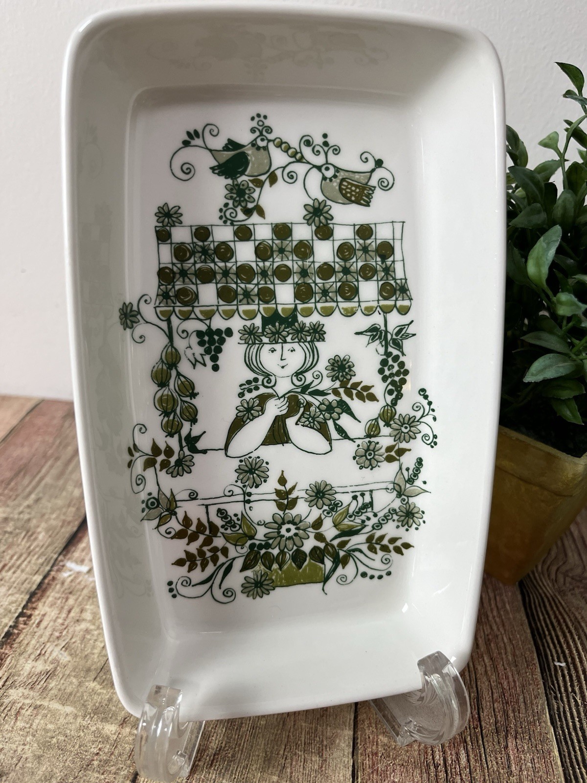 Vintage Figgjo Flint Turi-Design Made In Norway Trinket Dish Green And White