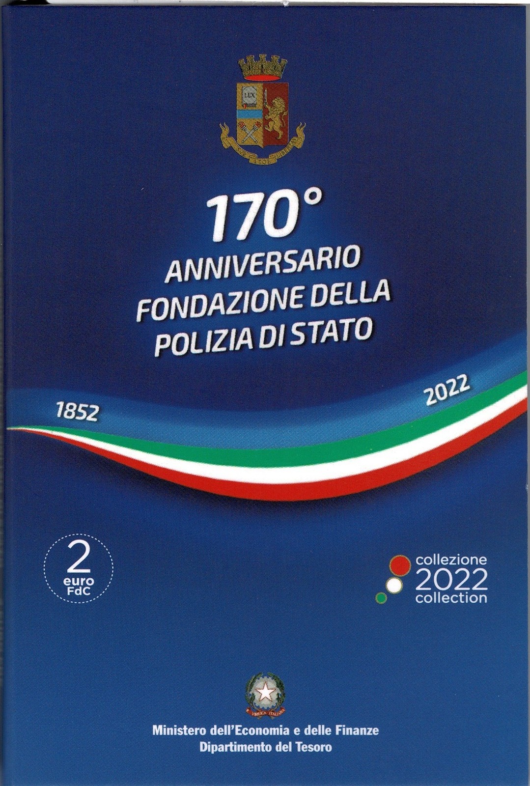 2022 ITALIA REPUBBLICA POLIZIA DI STATO 2 Euro FDC IPZS Coin Card MF136591