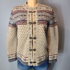 Vintage Cardigan Nordic Fair Isle Blue Ice Sweater Womens Sz Small 90s Cottage