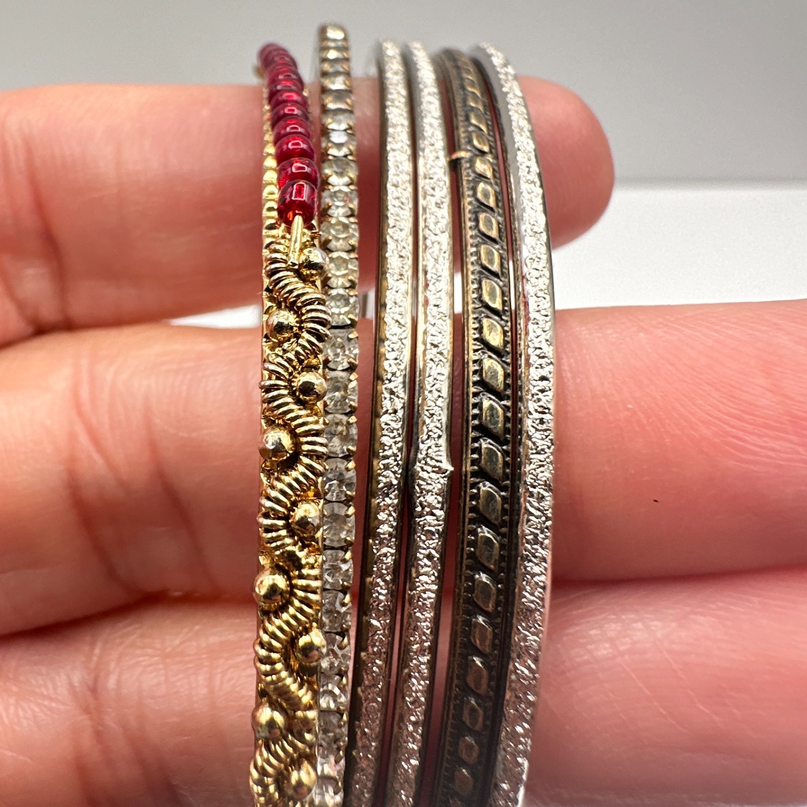 Vintage 90s Mixed Stack Bangle Bracelets Red Bead… - image 9