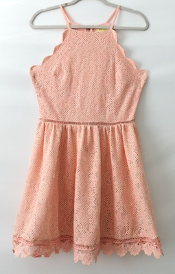peach fit and flare dress Peach-Coloured Solid Lace Detail Midi Fit & Flare Dress