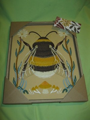 BP HOME Woven Embroidered Textile BEE FLOWERS MUSHROOMS Wall Art 12 X 15 New
