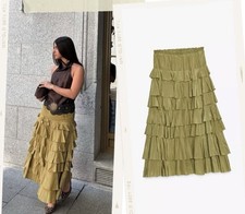 ZARA GONNA MIDI DONNA CON VOLANT VERDE MEDIO 3118/209/714 taglia L 