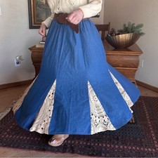    Vintage Flowy Denim Maxi Skirt  Prairie Girl  Cottagecore