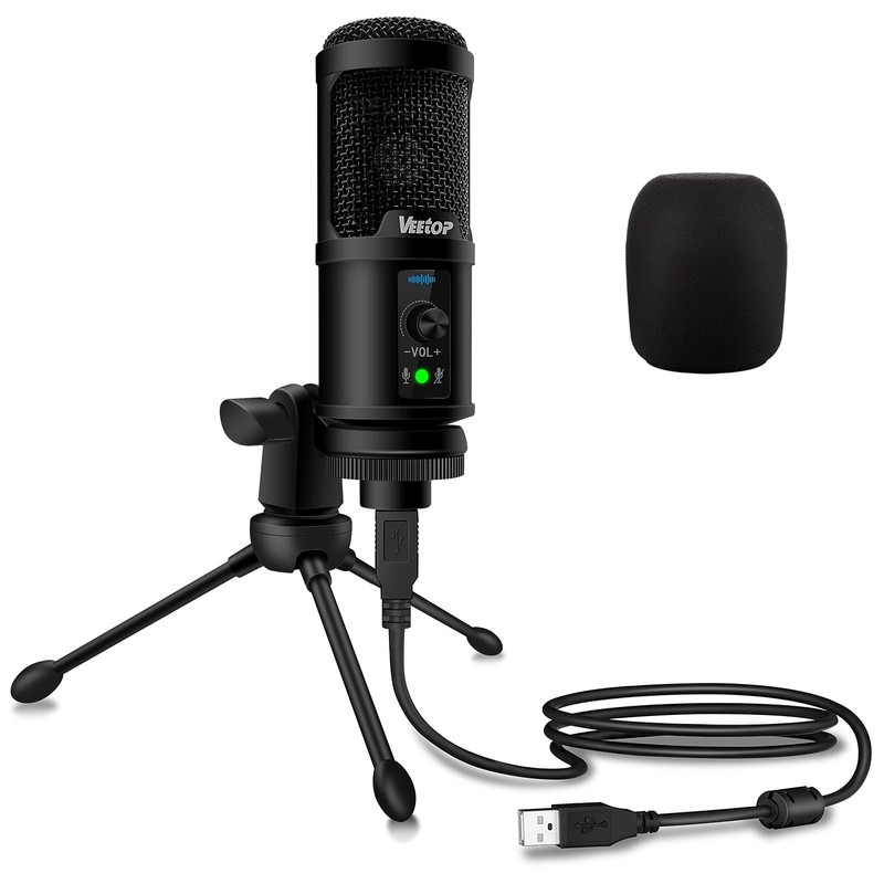 Veetop USB Microphone Metal Computer Condenser PC Mic for Gaming Podcasting