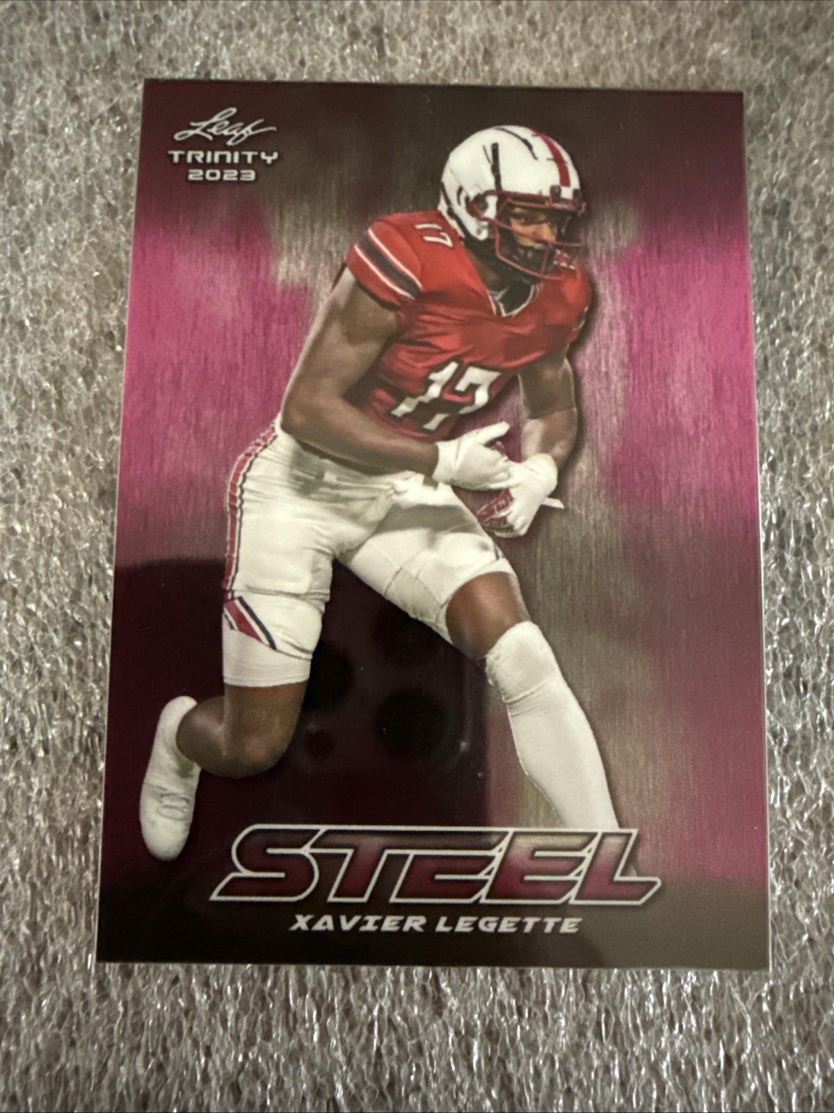 2023 Leaf Trinity Mega Box Xavier Legette Steel Stars and Dots Pink /25 #S-78