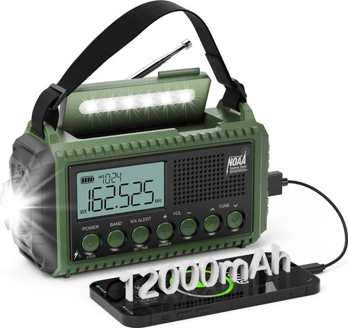 Emergency Weather Radio 12000mAh - Solar Hand Crank NOAA Weather Alert Radio ...