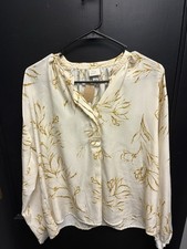 A New Day Ladies Ivory Floral Long Sleev Button Front Blouse - Size S
