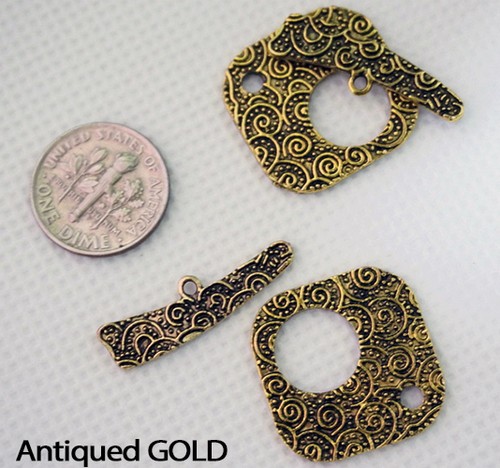 Swirls Textured Toggle Clasp Sets Connector - Antiqued Silver, Gold & Copper - Picture 3 of 4