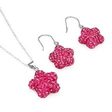 Pink Star Necklace Earrings set W/Genuine Crystal in 925 Sterling silver.