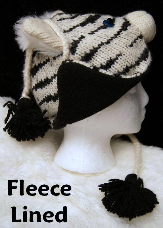deLux SOMBRERO TIGRE BLANCO tejido ADULTO Halloween Disfraz GORRA FLC FORRADO toque gorro Foto 3 de 4