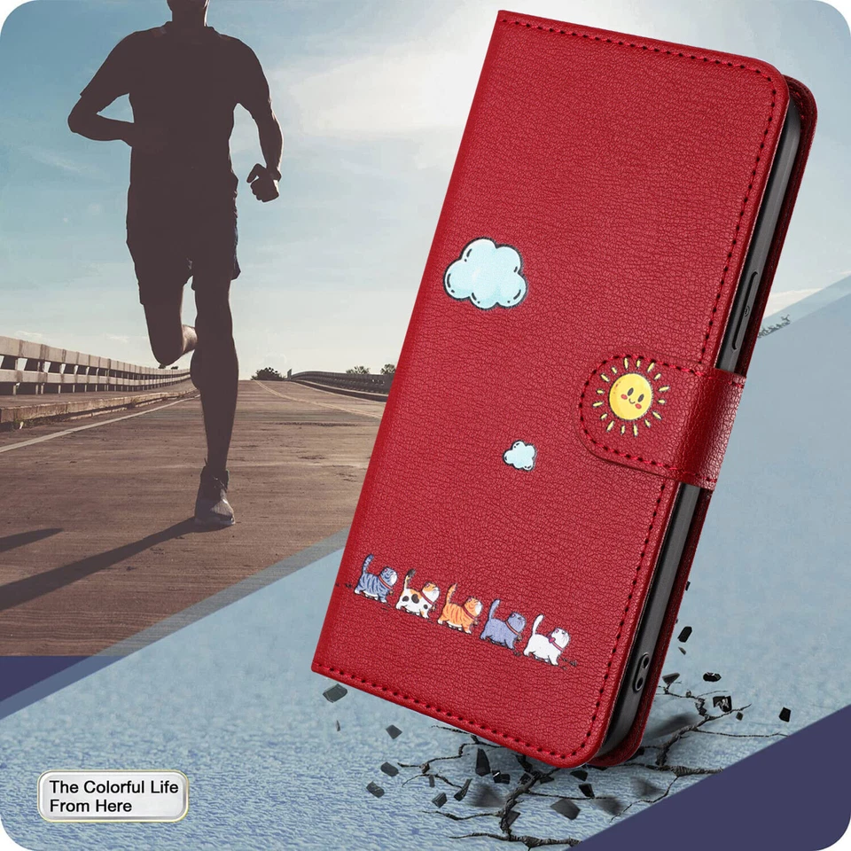 Cover Case Cover for Google 7 8 Pro 6A Cloud Cat Paint PU Leather Wallet Case - Image 2 of 4