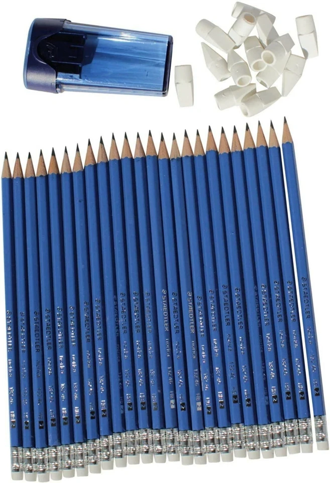 50 LÁPICES DE GRAFITO STAEDTLER NORICA CON TAPAS DE BORRADOR ADICIONALES Y SACAPUNTAS Foto 3 de 3