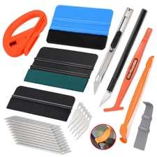 Vehicle Vinly Wrap Tool Felt Squeegee Knife & Blades Window Tint Tool Kit US