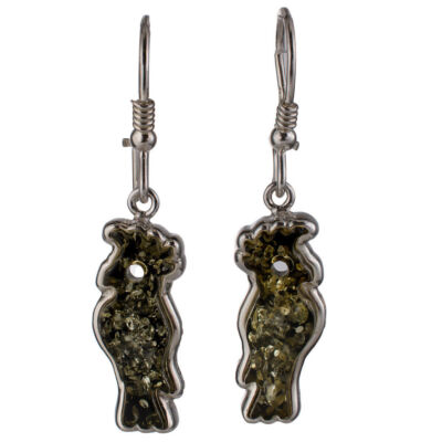 Sterling Silver and Baltic Amber Kidney Hook Green Amber Parrot Earrings