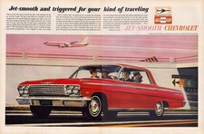 1962 Chevrolet Impala DUE PAGINE Stampa Pubblicità Airport Jet Liscio Pneumatici Whitewall