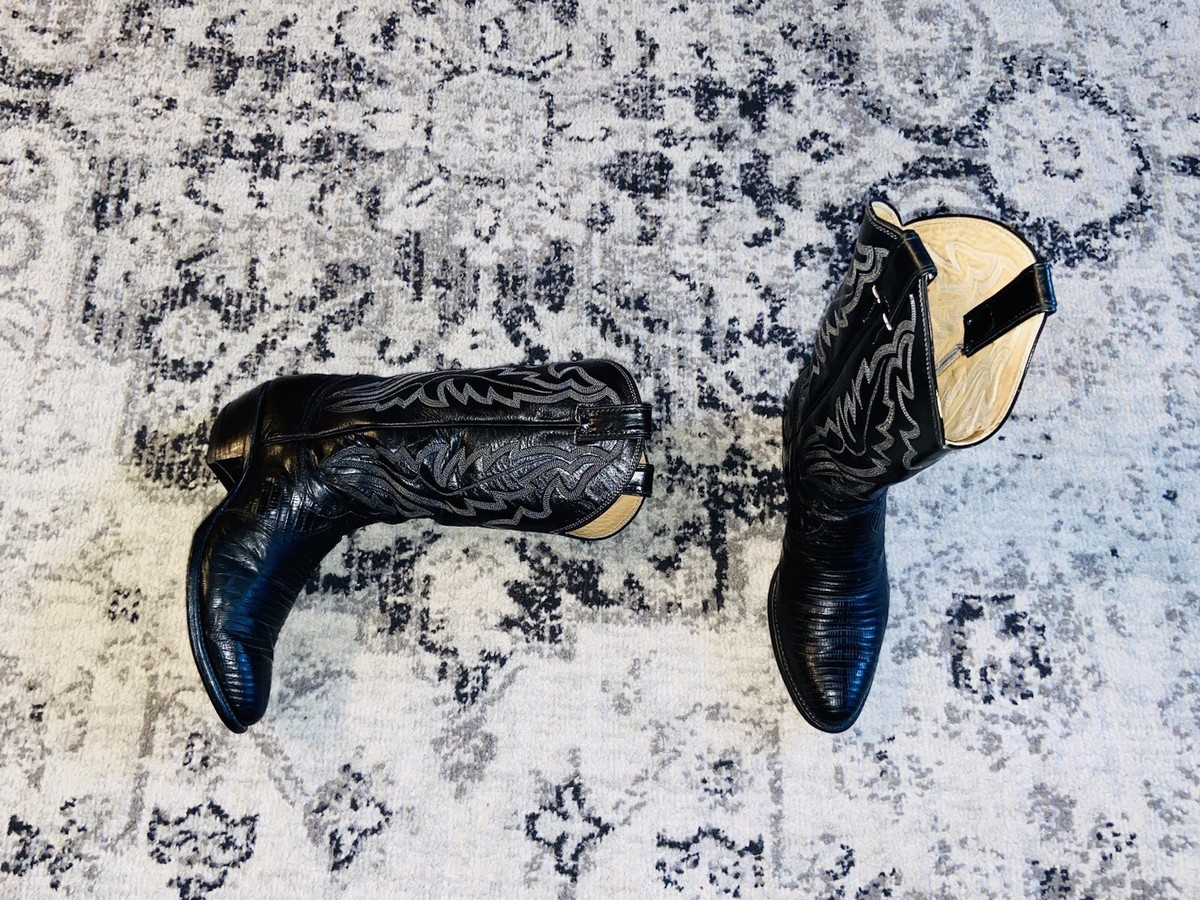 Justin Lizard Skin Leather Cowboy Western Boots Men\'s 9.5 D Black USA 8313 Lizard Justin Boots - Etsy main image 4