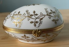Le Tallec Paris France Egg Shaped Trinket Box Gold Leaf/Vine/Floral Design