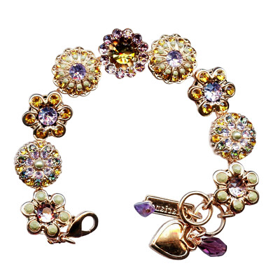 Mariana Bracelet Elegant Floral in Topaz, Lt Amethyst, & Peach Austrian Cryst...
