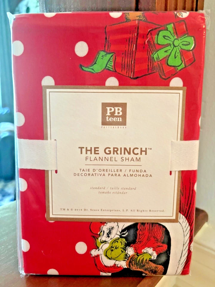 Pottery Barn GRINCH SHAM STAR Christmas Holiday Dr Seuss MAX kids school SET , - Image 2 of 4