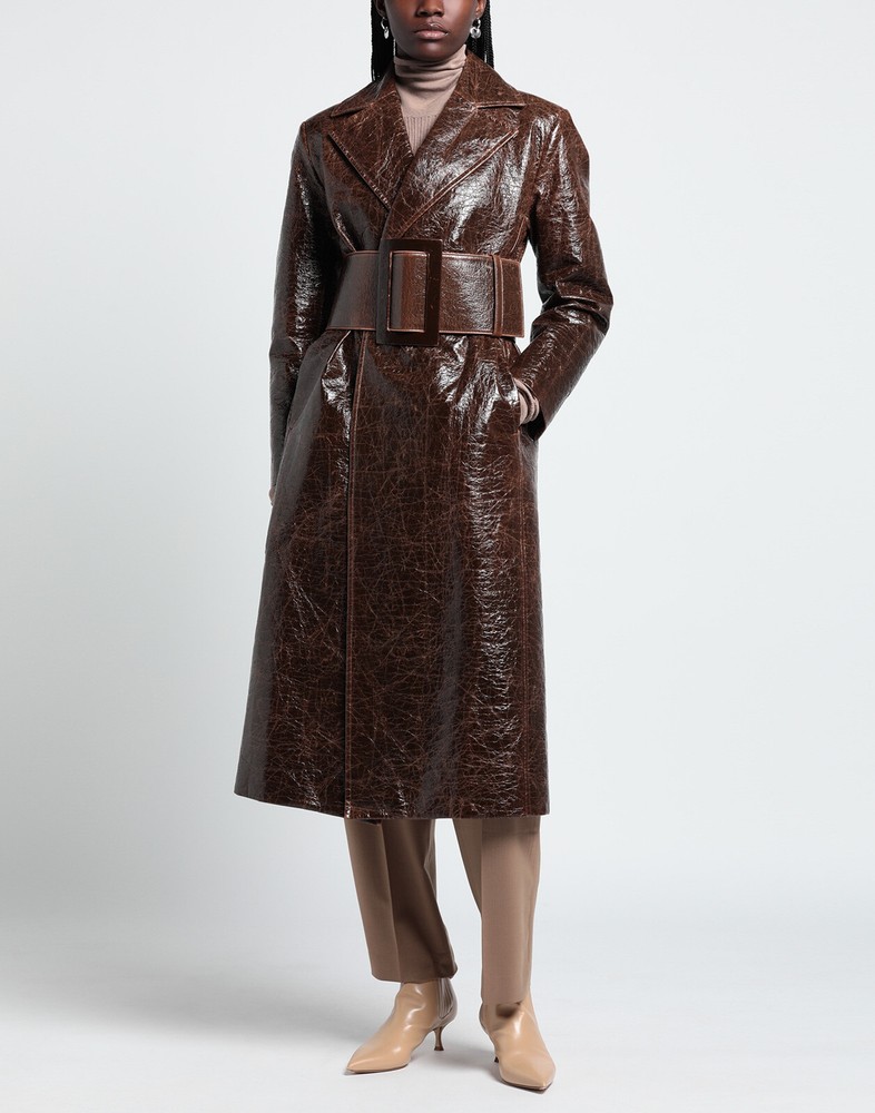 RRP€982 MSGM Faux Leather Overcoat IT42 US6 M Crumpled Wide Belt Made in Italy