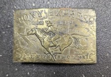 VTG PONY EXPRESS Belt Buckle Solid Brass St Joe to Sacramento Lewis Buckles Chic