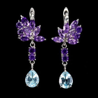 925 Sterling Silber Ohrringe Birne Himmelblau Topas 9x7mm Amethyst Edelstein
