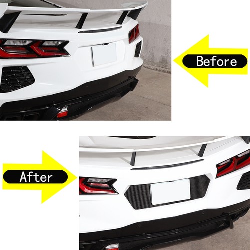 Carbon Fiber Rear License Plate Frame Panel Trim Sticker For 2020-24 Corvette C8 - Picture 3 of 12