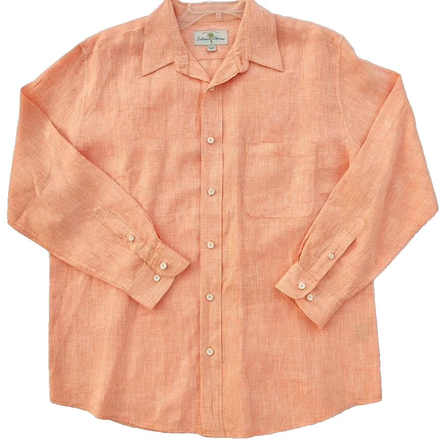 Island Shore Mens Shirt 100% Linen Size Large Sherbert Long Tab Sleeve Coastal