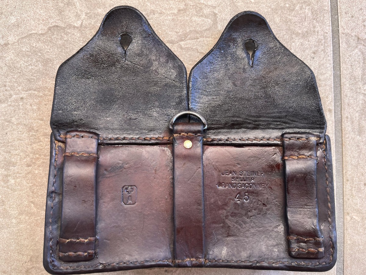 WWII Swiss Army leather ammo pouch Schmidt Rubin K31 made in