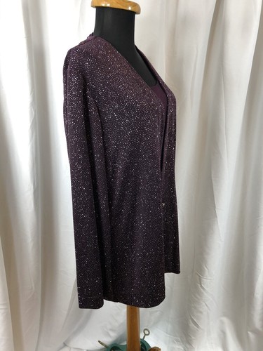 Nuovo Sag Harbor Slinky maglia glitter prugna finto cardigan top giacca pullover taglia 16 - Foto 2 di 6